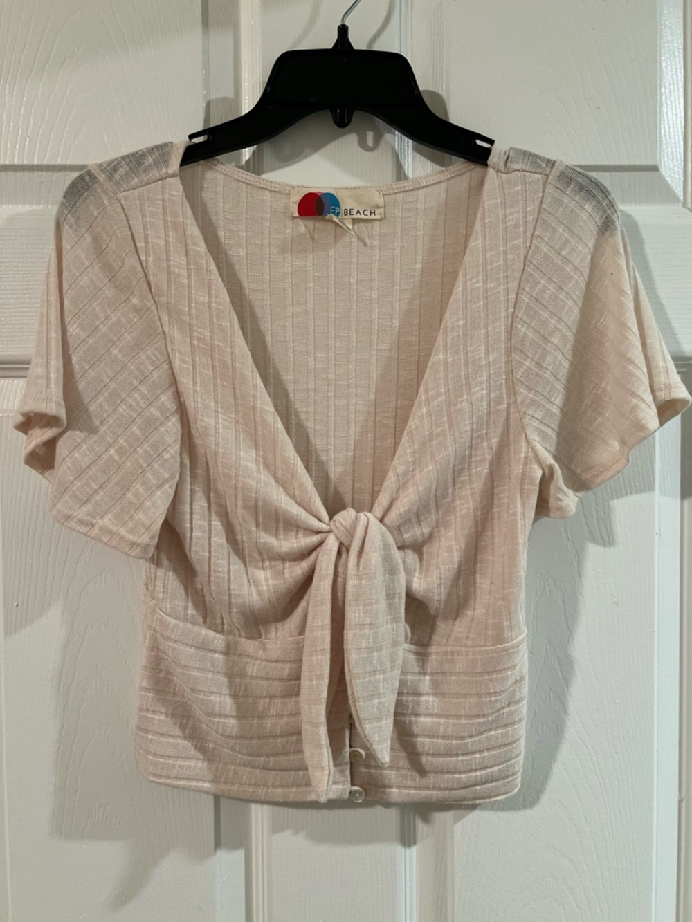 Free People Ribbed Tie-Front Short Sleeve Top